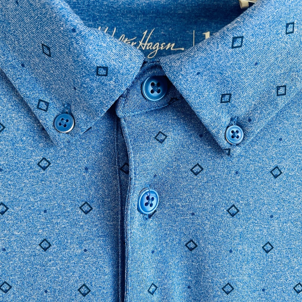 Walter Hagen Men's Short Sleeve Blue Pattern Golf Polo Shirt Medium Like New